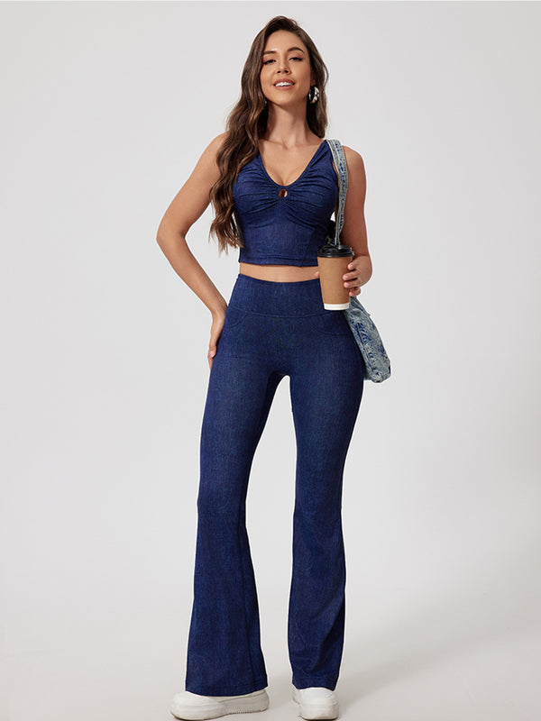 Denim-Texture U-Back Sports Bra – Support & Style