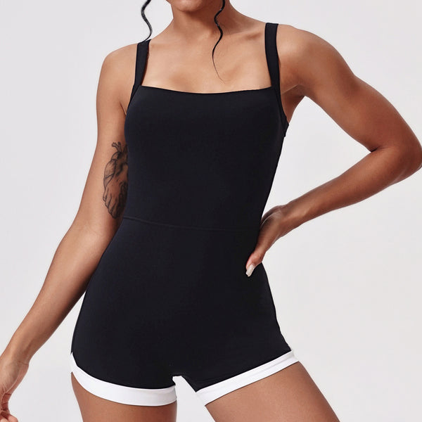 Hollow-out Beauty Back Wide Shoulder Strap Yoga Clothes Sports Running Fitness One-piece