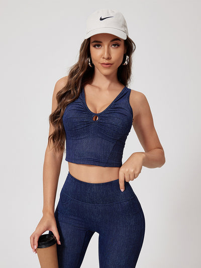 Denim-Texture U-Back Sports Bra – Support & Style